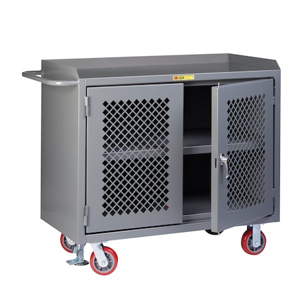 Little Giant Mobile Bench Cabinet, 36"W, 2 Perf Doors, Center Shelf, Steel MBP32D-2436-FL